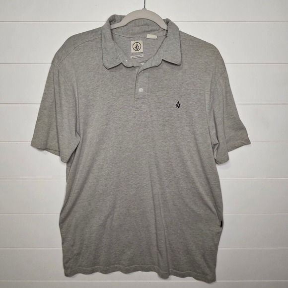 Volcom Polo Shirt Men's Gray Large Cotton Polyester Classic Fit - Picture 1 of 7